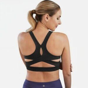Manduka Black Cross‎ Back Halter Padded (Removable) Sports Bra Size S Yoga Gym